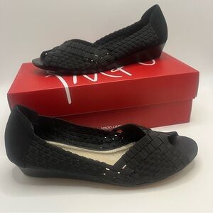 Impo Women 9.5 Robin II Black Woven Stretch Peep Toe Wedge Slip On Sandals Box